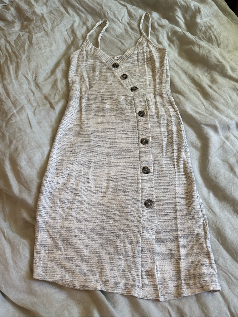 Caution To The Wind Light Heathered Beige Button-Front Knit Slip Dress